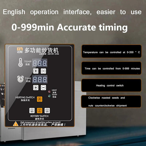 English operation interface of Premium Electric Coffee Bean Roaster with 2500g Capacity for precise temperature control.