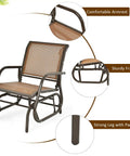 Cozy Brown Swing Glider Chair With Sturdy Metal Frame For Patio Garden Porch And Poolside Relaxation showcasing armrest and frame details