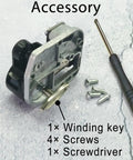 18 Note Wind Up Music Box Mechanism Plug And Play DIY Replacement Parts with winding key, screws, and screwdriver