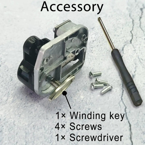 18 Note Wind Up Music Box Mechanism Plug And Play DIY Replacement Parts with winding key, screws, and screwdriver