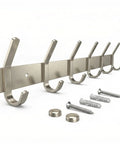 Wall Mounted Coat Rack With 17 Inch Stainless Steel Rail And Six Heavy Duty Double Coat Hooks In Brushed Nickel Finish