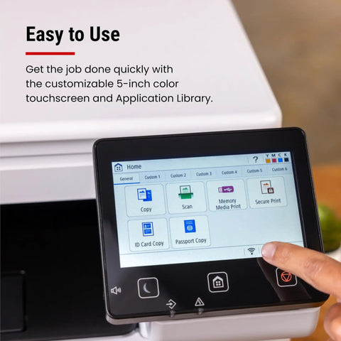Close-up of a touchscreen interface on a Color Wireless Duplex Laser Printer All In One With Copier Scanner Fax And Auto Document Feeder