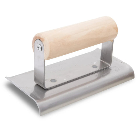 QLT Curved Concrete Edger Six By Two And Three Quarters Inch Blade With Three Eighth Inch Radius And One Half Inch Lip Durable Wood Handle