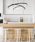 Dope Three Ring Pendant Chandelier For Living Room And Dining Room Modern Circle Ceiling Light Black Finish With White LED Integrated