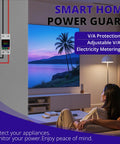 No Sweat 220V Adjustable Voltage Protector Smart Circuit Breaker displayed in a living room for surge protection.