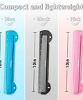 Blue 3 Ring Hole Puncher For Binders, Portable Metal Paper Punch, Built In 10 Inch Ruler, Black and Pink Variants Displayed