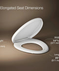 Elongated dimensions of No Sweat Quiet Close Elongated Toilet Seat In Crisp White With Grip Tight Bumpers And Slam Prevention Hinges