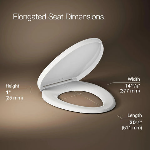 Elongated dimensions of No Sweat Quiet Close Elongated Toilet Seat In Crisp White With Grip Tight Bumpers And Slam Prevention Hinges