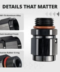 6AN Female Flare Swivel To 6AN ORB Male Adapter For Fuel Rail Fittings, black 6061-T6 aluminum CNC-machined with O-ring seal