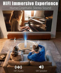 Couple enjoying movie with 4K Supported Mini Projector With WiFi And Bluetooth For Home Theater And On The Go.