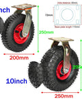 2 Pack Heavy Duty Rubber Trolley Castors With Smooth Rollin Pneumatic Air Caster Wheels And Secure Brake Lock Swivel Action with 8 inch and 10 inch wheels.