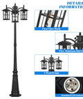 Triple-Head Outdoor Lamp Post Light 78 Inch Weatherproof Exterior Street Light With Triple Clear Glass Shades, Matte Black Pole
