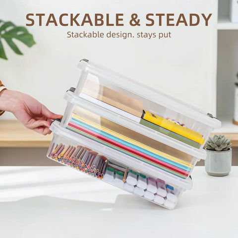 Knock Your Clutter Down To Zero With These Dependable Stackable Plastic Storage Bins With Secure Snap Lids Great For Paper Folders And School Projects Solid Durability Guaranteed