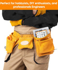 Person wearing a tool belt holding instructions for 1760 Piece Nuts And Bolts Kit With M2 M3 M4 M5 Screws and Hex Wrenches.
