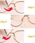 No Sweat Eyeglass Repair Kit With 18 Pairs Flexible Nose Pads, Precision Drivers, 100 Spare Screws, Fine Tweezers, Lint Free Microfiber Wipe, And Solid Travel Case For Specs And Sunglasses, eyewear repair steps demonstrated.