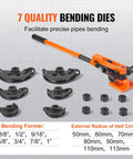 VEVOR Manual Pipe Tube Bender For 3/8 To 1 Inch Od Copper And Aluminum Lines With Seven Bending Dies. Includes seven bending dies for precise tube shaping.