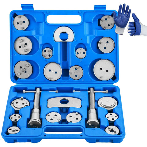 Heavy Duty 24 Piece Disc Brake Caliper Tool Set With Caliper Compressor And Wind Back Tool For Pad Replacement Brake Spreading Tools Must Have Carbon Steel Construction With Rust Proof Finish Blue