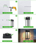 Installation steps for Solar Outdoor Lights 4 Pack with Metal Seeded Glass Fence and Wall Mounts Auto On Off Waterproof.