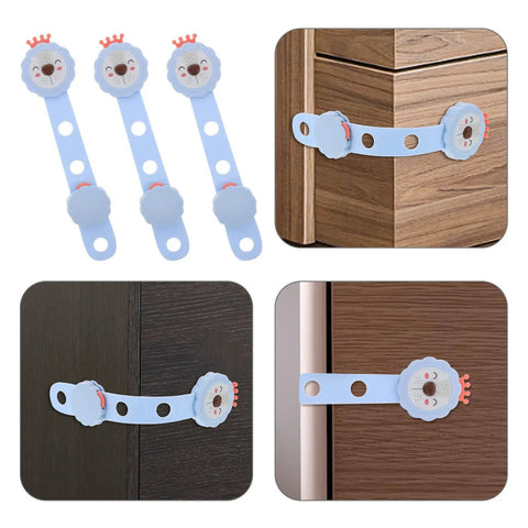 3 Piece Childproof Drawer Locks for Cabinets and Drawers, Adhesive ABS and PE Safety Locks with Lion Design