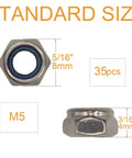 35 Pack M5 Self Locking Nylon Insert Nuts 0.8mm Pitch 5mm Height Stainless Steel Lock Nuts For Wheels 3D Printer Bike