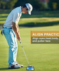 Golfer using Putting Mirror Training Aid For Golfers With Alignment Lines To Improve Posture Eye Shoulder Alignment And Putting Accuracy For Beginners And Home Practice With Daily Drills For Clearer Sight Lines on a green course