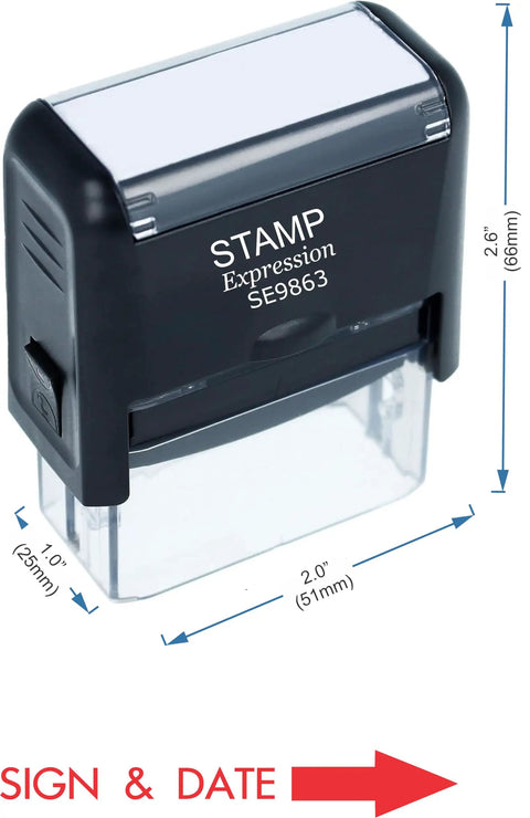 Top Shelf Self Inking Rubber Stamp For Signing And Dating With Arrow Graphics Red Ink, 2.6x2.0 inches size, heavy duty mount.