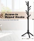 Dope Freestanding Coat Rack With Eight Sturdy Hooks, Three Adjustable Heights, Ideal For Entryway, Hallway, Bedroom Or Office