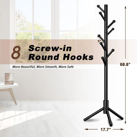 Dope Freestanding Coat Rack With Eight Sturdy Hooks, Three Adjustable Heights, Ideal For Entryway, Hallway, Bedroom Or Office