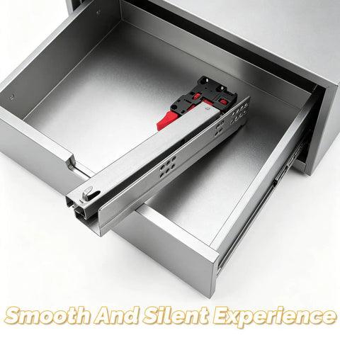 10 Inch Soft Close Undermount Drawer Slides with Hidden Undermount Rails, Cold Rolled Steel, installed in open drawer