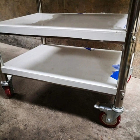 Built Tough Pro Grade Heavy Duty Polyurethane Swivel Caster Wheels With Threaded Stem for smooth trolley on a workbench.