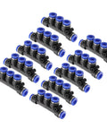 Inline 5 Way Manifold Union Fitting Kit, 6mm OD Plastic Pneumatic Push To Connect Tube Fittings, 10 pack, black and blue fittings