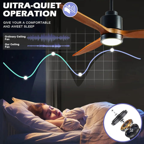52 Inch Wood Ceiling Fan With Lights For Indoor And Outdoor Use Remote Control 6 Speeds Moisture Resistant Ceiling Fan Ideal For Living Room Bedroom Kitchen Patio, featuring ultra-quiet operation.