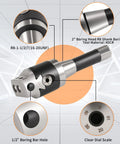 Nine Piece Two Inch Boring Head R8 Shank Tool Set With Half Inch Boring Bar, details on components and measurements