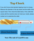 Tap chuck measurements guide for Electric Tapping And Threading Machine For M3 To M16 with round and square shank dimensions