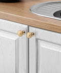 Kitchen cabinets with Champagne Bronze Cabinet Knobs 1-3/16 Inch, 5 Pack, Heavy Duty Zinc Alloy Drawer Knobs, side view