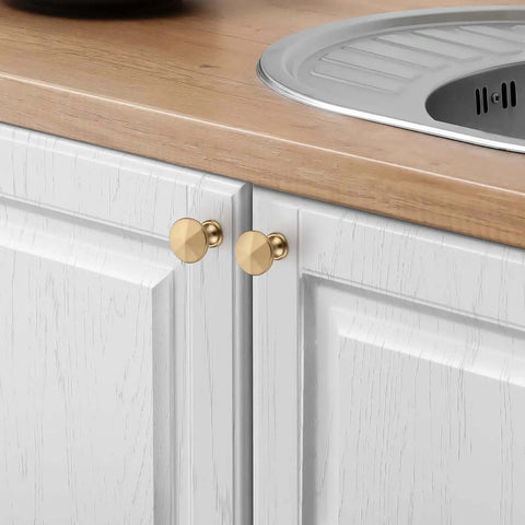 Kitchen cabinets with Champagne Bronze Cabinet Knobs 1-3/16 Inch, 5 Pack, Heavy Duty Zinc Alloy Drawer Knobs, side view
