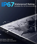 Two Pack 200W Solar Panels Kit With High Output Design True 100W Per Panel featuring IP67 waterproof rating.