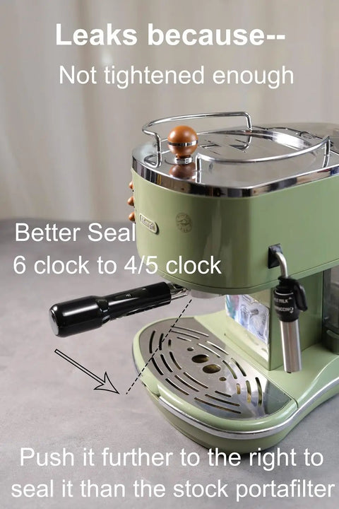 51mm Bottomless Portafilter With 2 Ears For ECP3420 BCO430 EC260 Espresso Machines demonstrated on green machine