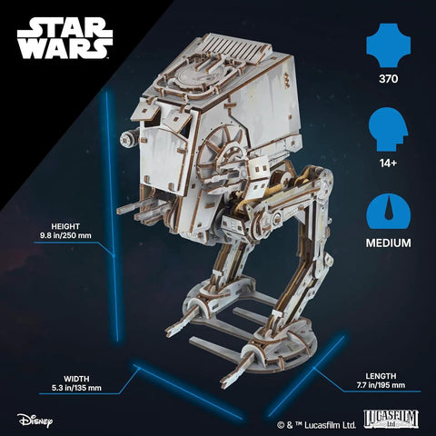 Star Wars AT ST Walker 3D Wooden Puzzle Kit For Adults, DIY Mechanical Model With Spring Engine, 9.8 in tall