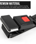 Close-up of All In One Golf Cart Seat Belt Kit with reinforced polyester adjustable lap belt and buckle.