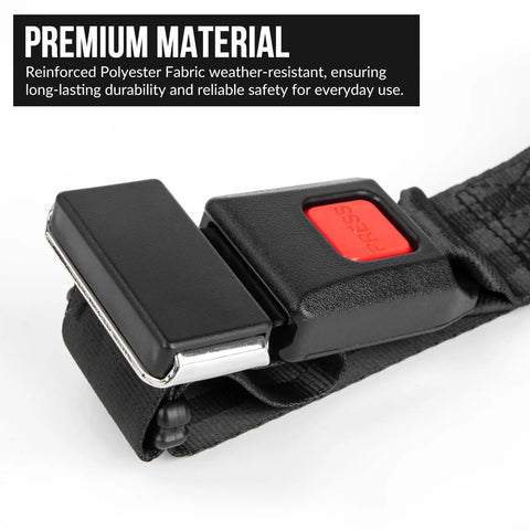 Close-up of All In One Golf Cart Seat Belt Kit with reinforced polyester adjustable lap belt and buckle.