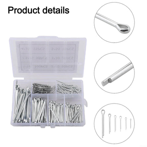 230 Piece 304 Stainless Steel Cotter Pins And Hairpin Pins Kit with six sizes for automotive machinery repairs in clear case
