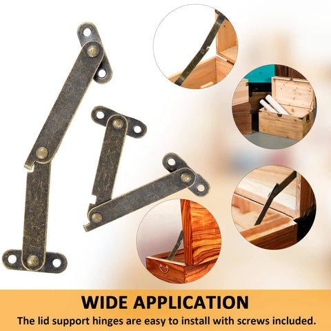 Top Shelf 6 Piece Folding Lid Stay Hinges Retro Bronze Finish For Wooden Jewelry Boxes Craft Cabinets Solid Hardware close-up view