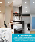 Five To Six Inch LED Square Recessed Downlight Kit, Dope Fourteen Watt Equivalent To Ninety Watt, five color options shown