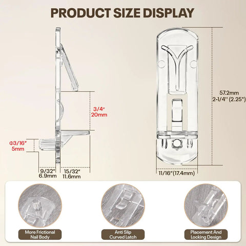 Twenty Piece Clear Cabinet Shelf Pegs With Secure Locking Clips For Three Quarter Inch Thick Shelves No Sweat Installation product size display, showing dimensions in mm.