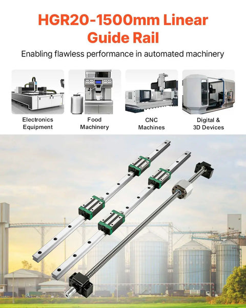 Two HGR20 1500 mm Linear Guide Rails Kit With Four Blocks And RM1605 1500 mm Ballscrew BF12 BK12 Kit Pre Drilled Holes