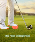 Golfer using Golf Force Pedal Training Aid and Force Plate for Swing Control and Balance Game Changer on green