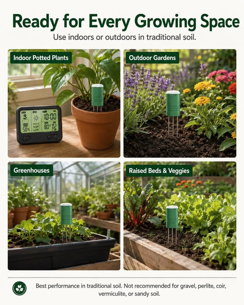 12 Zone Wireless Soil Moisture Meter For Plants With 4 In 1 TDR Tester, Soil Thermometer, Light Sensor And Display, 230 Ft Range, IPX5 Waterproof For Indoor Outdoor Garden And Yard Monitoring in potted plants, gardens, greenhouse and raised beds
