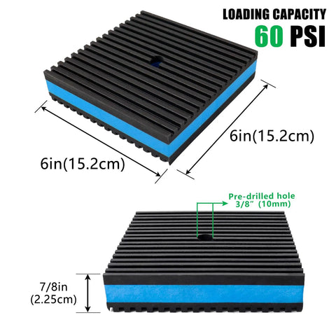 Dang Sturdy Heavy Duty Rubber Anti Vibration Pads 6X6X7/8 Inch Featuring An Eva Core with blue line for air compressors and treadmills.