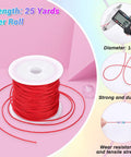 Red waxed polyester cord spool, 1mm thickness, 25 yards per roll, part of Twenty Rolls Wax String For Bracelet Making set, close-up view.